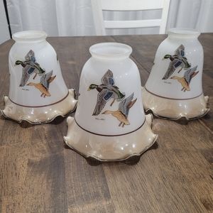 Set of 3 vintage glass Mallard sconce light fixtures